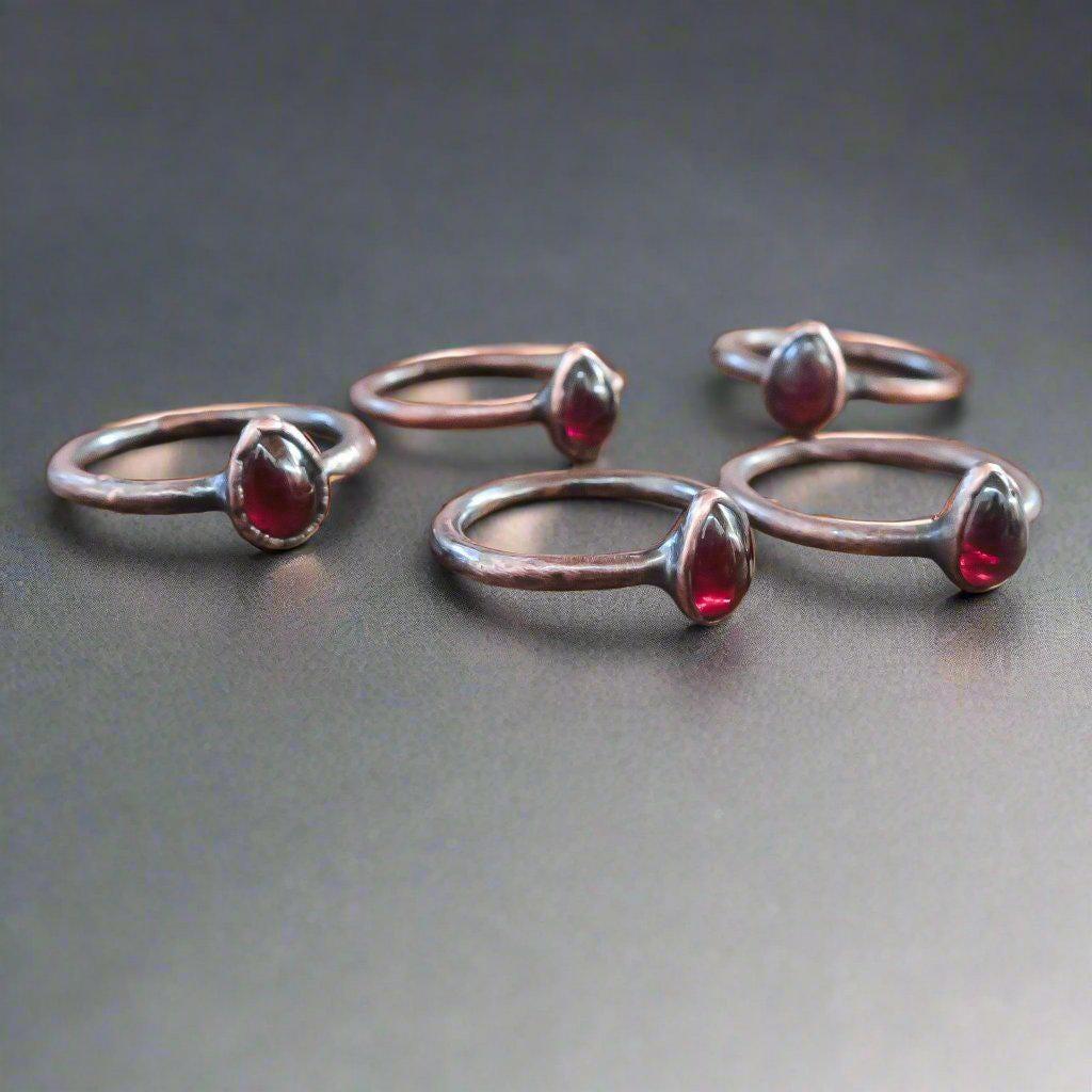 Garnet Copper Ring – January Birthstone | Handmade by Blackbird & Sage