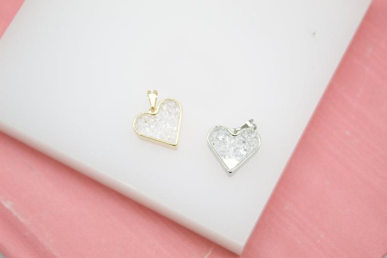 18K Gold Filled Heart Case Pendant With CZ Stones (A53)
