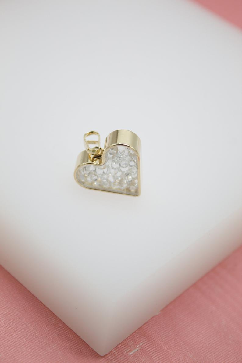 18K Gold Filled Heart Case Pendant With CZ Stones (A53)